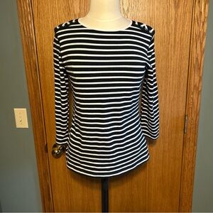 Chaps Womens Pullover Shirt Top‎ Large Black White Stripe Nautical